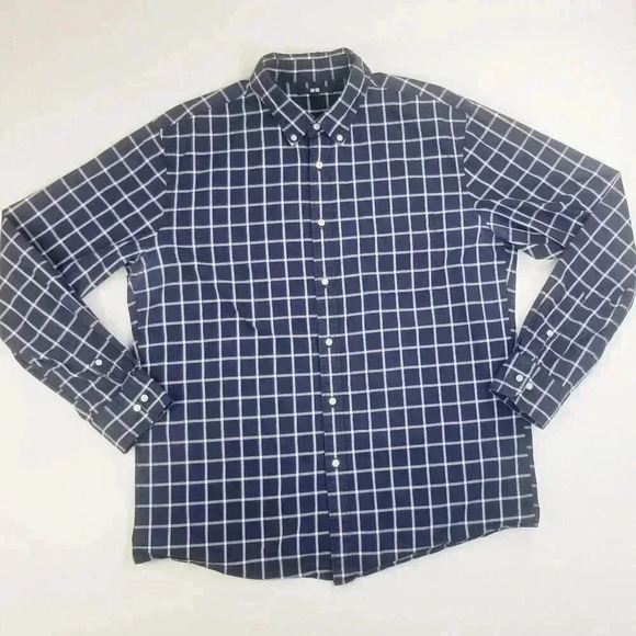 Uniqlo XL Men's Button Down Blue White Check Shirt - Picture 1 of 7